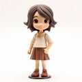 Vibrant Manga Style Figurine Of Girl In Brown Dress