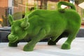 The figure of a bull made of artificial turf, artificial grass, environmental decorations for the home and garden