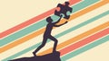 Figure Carrying Puzzle Piece on Striped Background, Solution Concept, vector design Generative AI Royalty Free Stock Photo