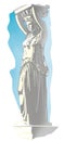 Figure of a caryatid. A woman with raised hands holds a fragment of the building gable on her head. Styling a Greek statue.