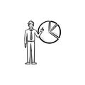 Figure of a man with diagram hand drawn sketch icon. Royalty Free Stock Photo