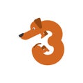 Figure 3 dog. Dachshund font three. Home pet ABC symbol. Home an