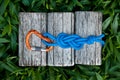 Figure eight knot with a carabiner. Royalty Free Stock Photo