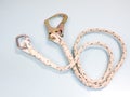 Figure eight knot with carabiner. Silver carabiner with lock Royalty Free Stock Photo