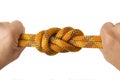 Figure eight knot in double rope with two fists