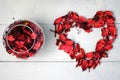 The figure in the form of a heart and a bowl of rose petals