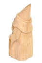 The figure of the good Wizard carved from beech with a staff and a scroll in hands. Decorative toy. Back view