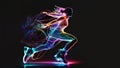 Figure ice skating female silhouette neon glowing, impetuous neon girl shape ice skating Royalty Free Stock Photo