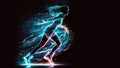 Figure ice skating female silhouette neon glowing, impetuous neon girl shape ice skating Royalty Free Stock Photo