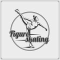 Figure ice skating set emblems. Beautiful woman on the ice. Royalty Free Stock Photo