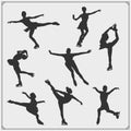 Figure ice skating set emblems. Beautiful women, silhouettes of figure skaters. Royalty Free Stock Photo