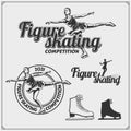 Figure ice skating set emblems. Beautiful women, silhouettes of figure skaters.