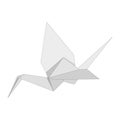 figure of japanese crane folded from white paper in origami style on white background.
