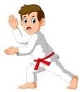 Figure in the karate fighting stance on a white background