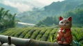 a figure of a lucky cat on the background of nature. selective focus Royalty Free Stock Photo