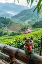 a figure of a lucky cat on the background of nature. selective focus Royalty Free Stock Photo