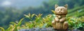 a figure of a lucky cat on the background of nature. selective focus Royalty Free Stock Photo