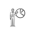 Figure of man with diagram hand drawn sketch icon. Royalty Free Stock Photo