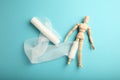 Figure of man with leg wound and white gauze bandage. First aid, injury treatment. Patient in hospital Royalty Free Stock Photo