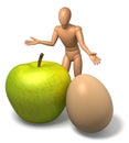 Figure, man offering apple and egg - metaphor for bargain Royalty Free Stock Photo