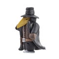 The figure of a mystical character with a grotesque nose in a high hat and a black cloak, made of plasticine
