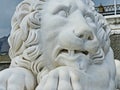 Figure of one of the lions in front of the southern facade of the main building Alhambra Alupka Vorontsov Palace Royalty Free Stock Photo