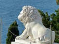 Figure of one of the lions in front of the southern facade of the main building Alhambra Alupka Vorontsov Palace