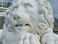 Figure of one of the lions in front of the southern facade of the main building Alhambra Alupka Vorontsov Palace Royalty Free Stock Photo