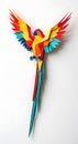 Figure Origami Parrot from colored paper on a white background