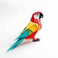 Figure Origami Parrot from colored paper on a white background