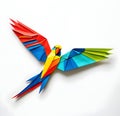 Figure Origami Parrot from colored paper on a white background