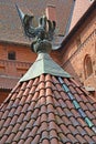 The figure of a pelican feeding chicks. The roof of the well on the territory of the High Knight`s Castle of the Teutonic Order. M Royalty Free Stock Photo