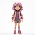 Purple-haired Cartoon Girl Figurine In Rinpa Style With Pink Jacket