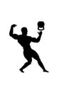 Figure of a posing bodybuilder athlete showing his muscles and trick balance kettlebell. Vector illustration Royalty Free Stock Photo