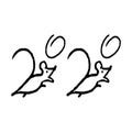 2020 figure from rat silhouette. Isolated doodle art on a white background