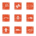 Figure robot icons set, grunge style