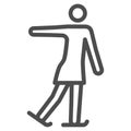 Figure skater performs exercise line icon, Winter sport concept, Ladies figure skating silhouette sign on white