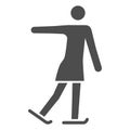 Figure skater performs exercise solid icon, Winter sport concept, Ladies figure skating silhouette sign on white