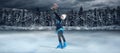 figure skater on winter lake background Royalty Free Stock Photo