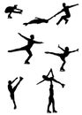Figure skaters silhouettes isolated on white background. Pairs and singles competitions. Vector