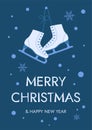 Figure skates hanging on the wall. Christmas card with ice skates. Vector illustration