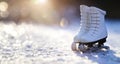 Figure skates model on ice background ice skating concept Royalty Free Stock Photo