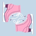 Figure skates for skating on ice cartoon vector illustration. Cute pink skates on blue background Royalty Free Stock Photo