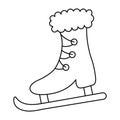 Figure skates. Sketch. Lace-up boot. Ice skating shoes. Vector illustration. Doodle style. Coloring book for children. Outline on