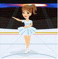 Figure skating competitions among fans. Teenager girl dancing on the ice rink Royalty Free Stock Photo
