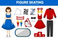 Figure skating sport equipment skater clothing garment accessory vector icons set Royalty Free Stock Photo