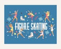 Figure skating vector backdrop girl character skates on competition and professional girlie skater illustration