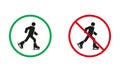 Figure Skating Warning Sign Set. Ice Skate Allowed and Prohibit Silhouette Icons. Rink Area Recreation Red and Green