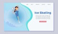 Figure skating web template on ice winter season with girl prefessional skater cartoon vector illustration. Royalty Free Stock Photo