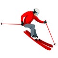 Figure of a slalom skier skating down a mountain slope